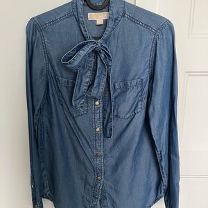 MICHAEL Michael Kors Blue Chambray Shirt with bow detail